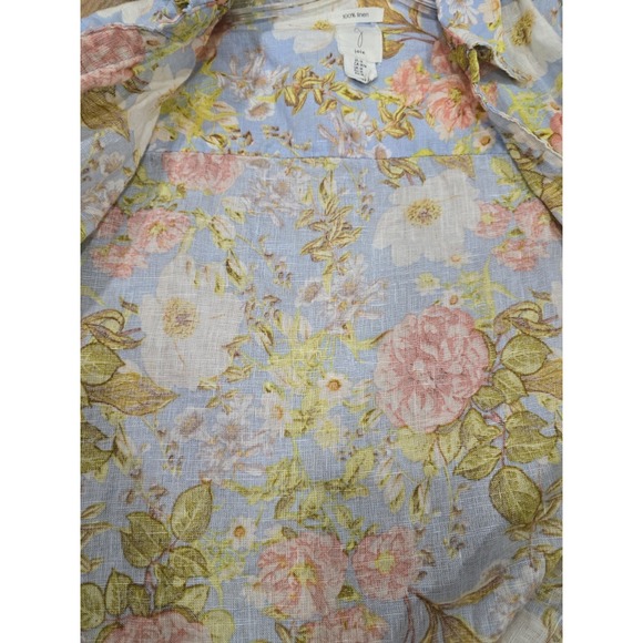 Joie M 100% Linen Long Sleeve Button-Up Shirt Blouse Blue Pink Floral Print... - Picture 10 of 11